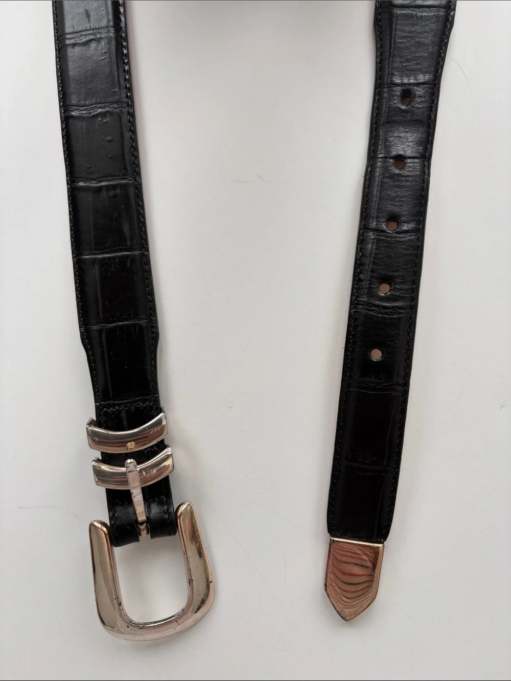 Brighton Black Croc-Embossed Leather Belt with Silver Buckle